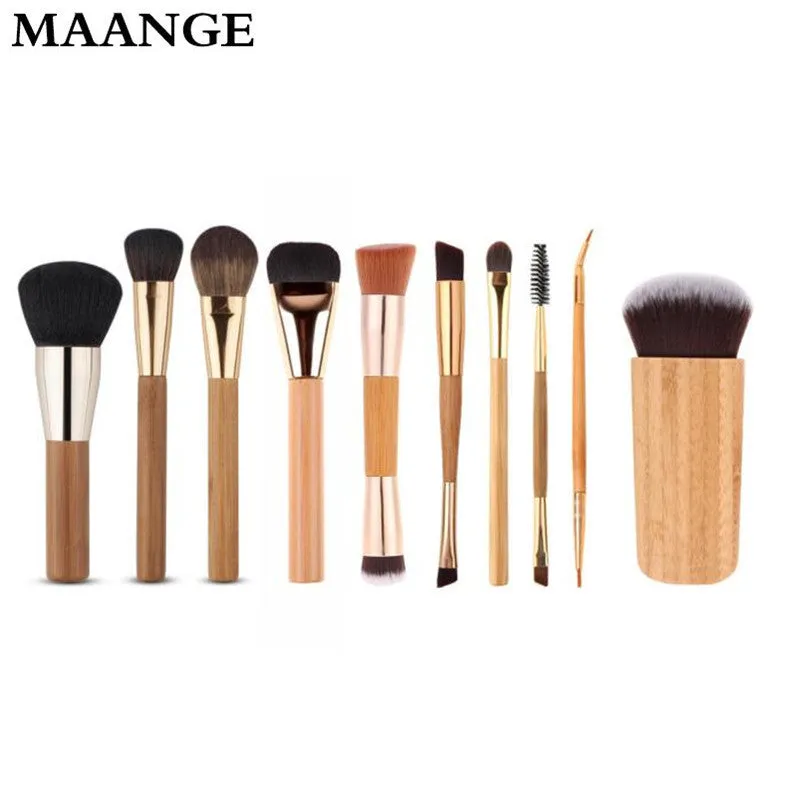 10Pcs Maange makeup brushes Professional Foundation Powder Eyeshadow Wood toothbrush makeup brush tools cosmetics Kits Tools