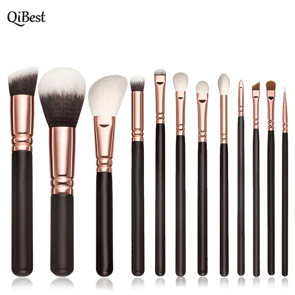 12PCS QiBest Professional makeup brushes rose gold make up brushes Eyeshadow Concealer blending foundation pinceis brush kit