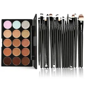 15 Colors Professional Facial Concealer Palette Party Cream Contour Palette eyeshadow Palettes with 20pcs makeup brushes