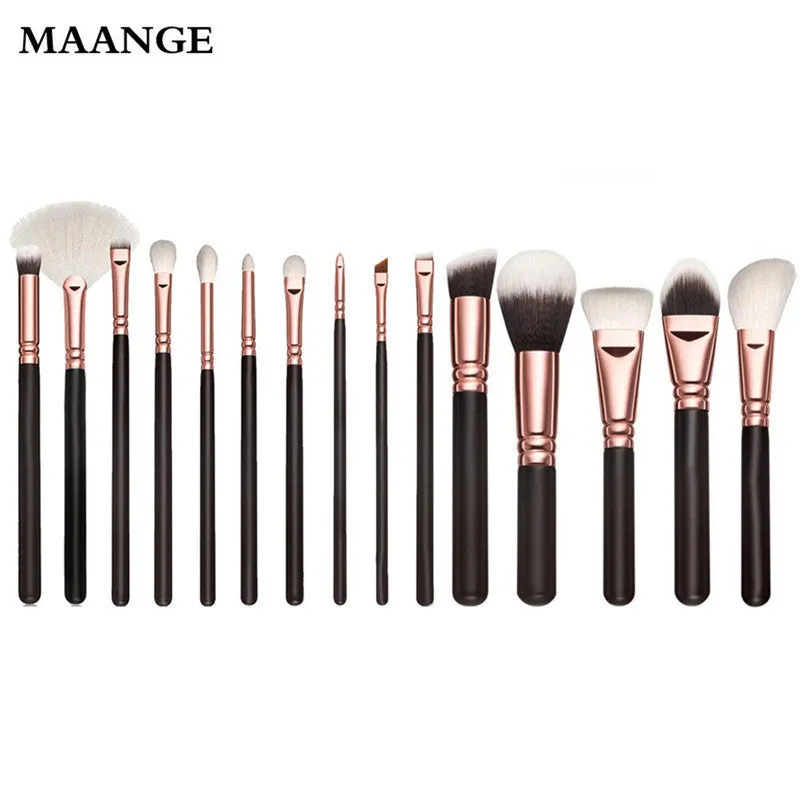 15PCS Maange Makeup Brushes Foundation Powder Eyeshadow eyelashes rose gold Powder Foundation ovale makeup brush cosmetics