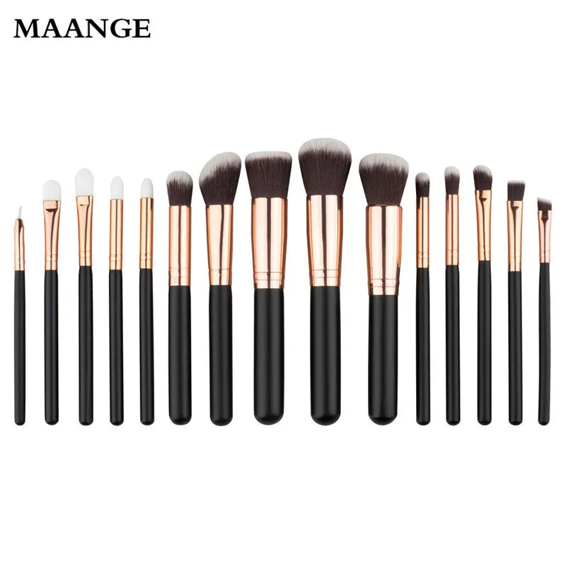 15PCS Maange Makeup Brushes Foundation Powder Eyeshadow eyelashes rose gold Powder Foundation ovale makeup brush cosmetics