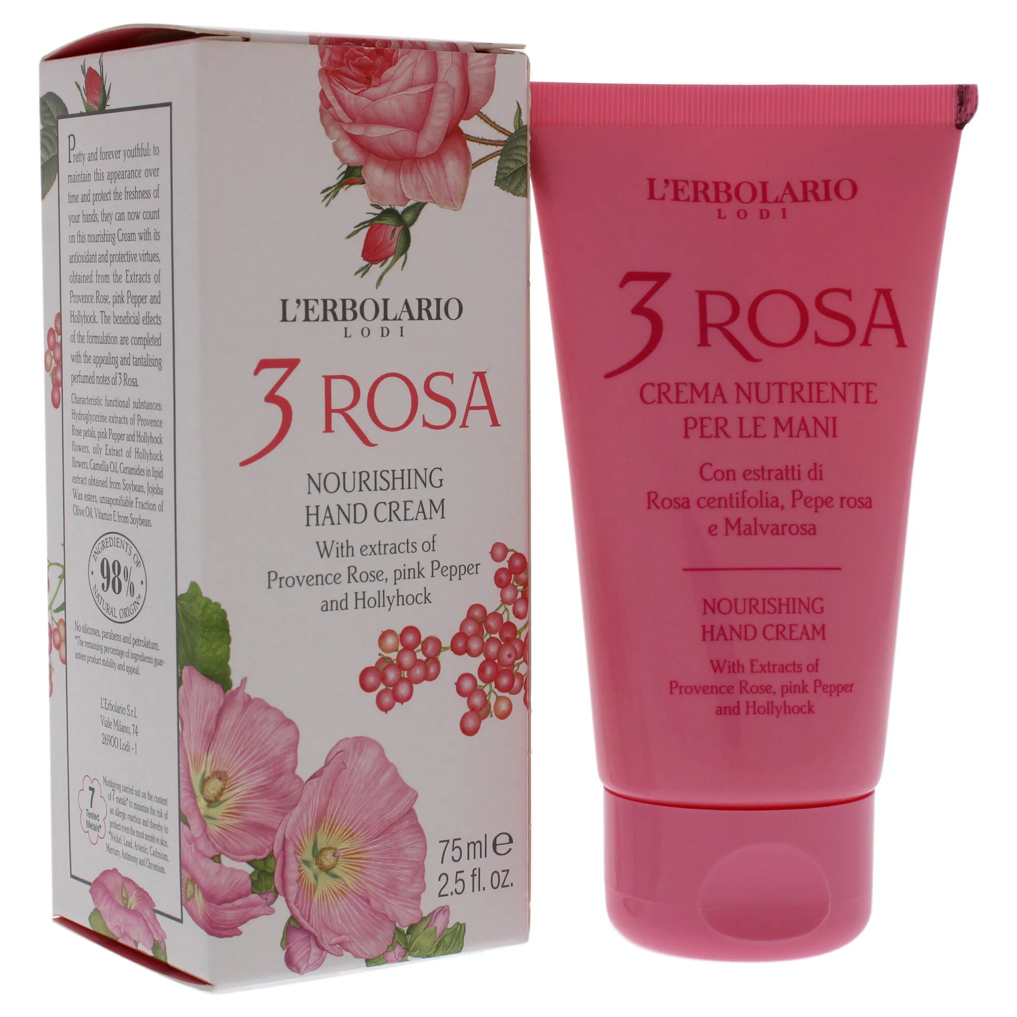 3 Rosa Nourishing Hand Cream by LErbolario for Unisex - 2.5 oz Cream