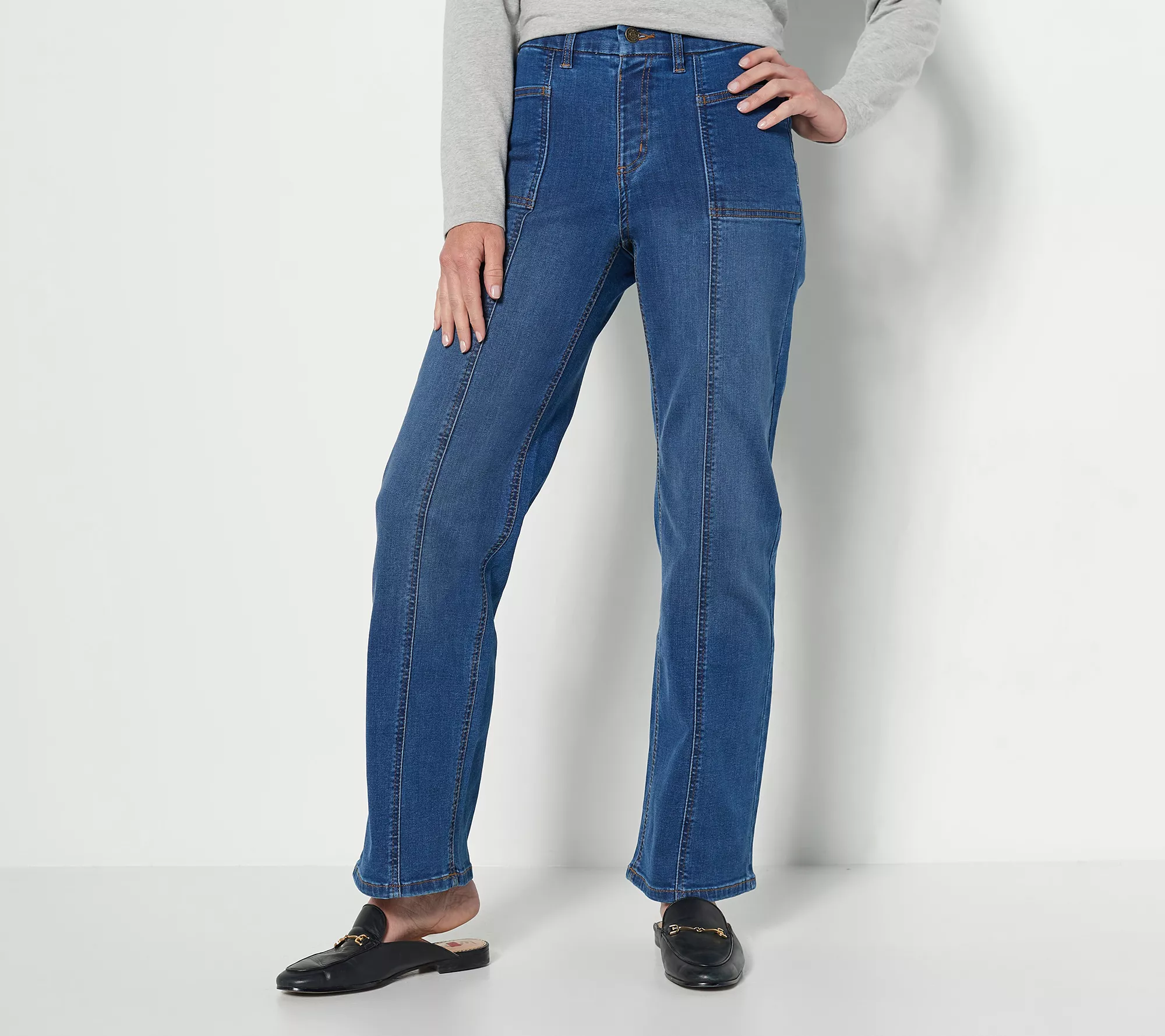 "As Is" Denim & Co. Easy Stretch Tall Wide Leg Jeans w/ Seam Details