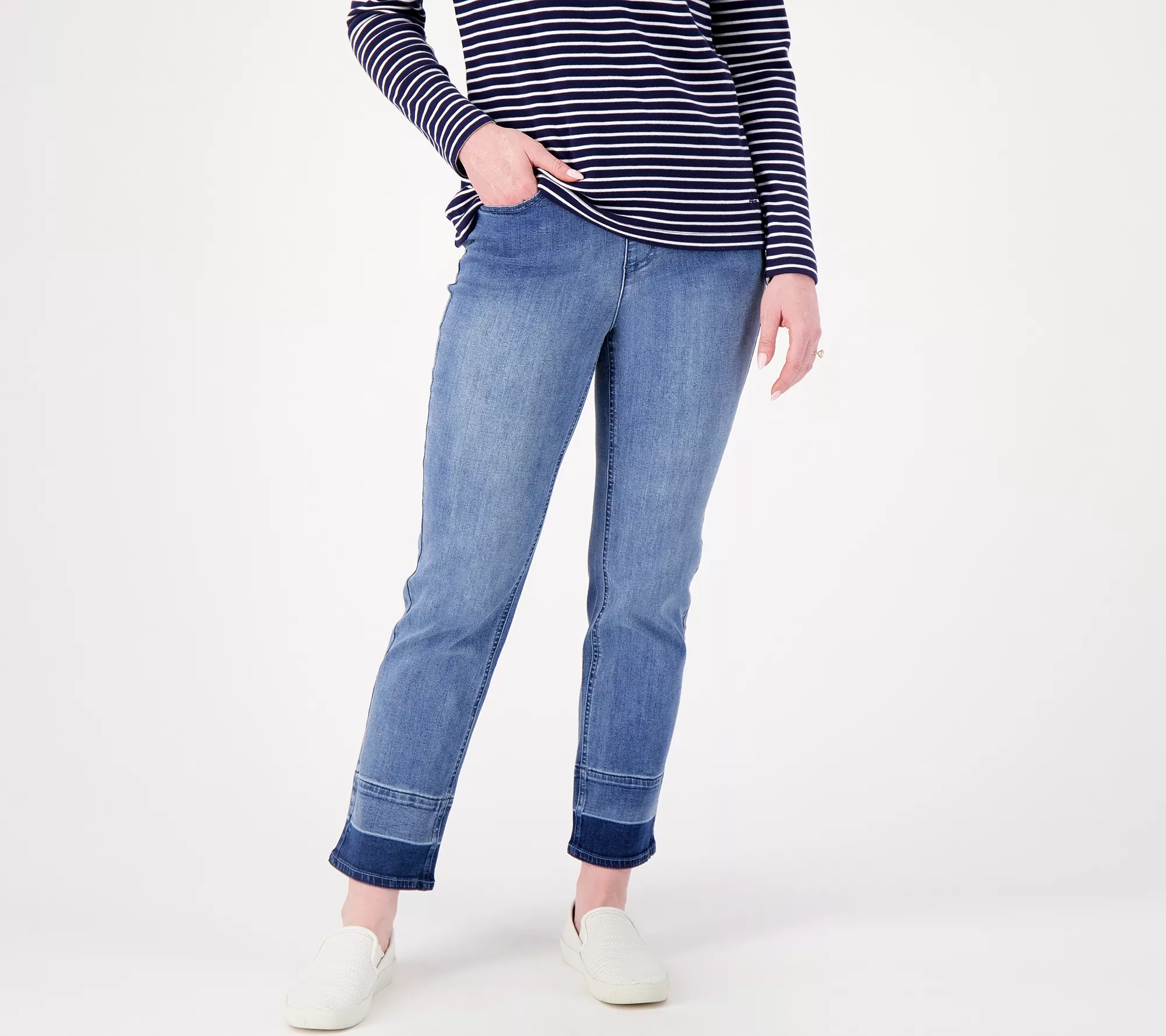 "As Is" Isaac Mizrahi Live! Reg Indigo True Denim Pull On Ankle Jeans