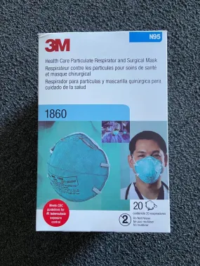 3M N95 1860 FACE MASK Contenido 20 respiradores Do not Reuse Ne pas reutiliser No reutilizar 