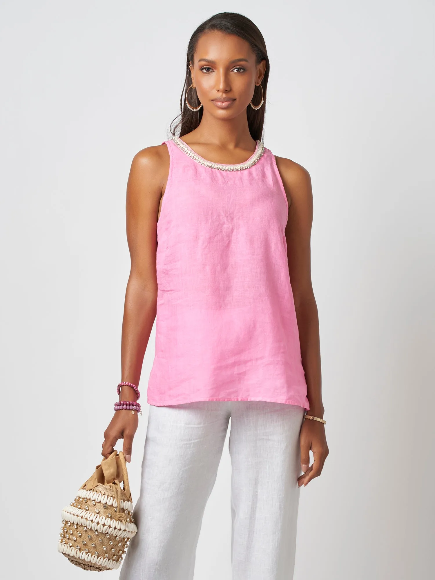 Alaya Jewel Sleeveless Linen Top