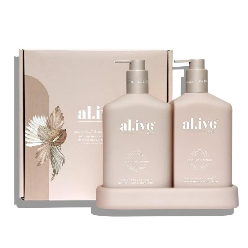 Al.ive Body Wash & Lotion Duo + Tray - Applewood & Goji Berry