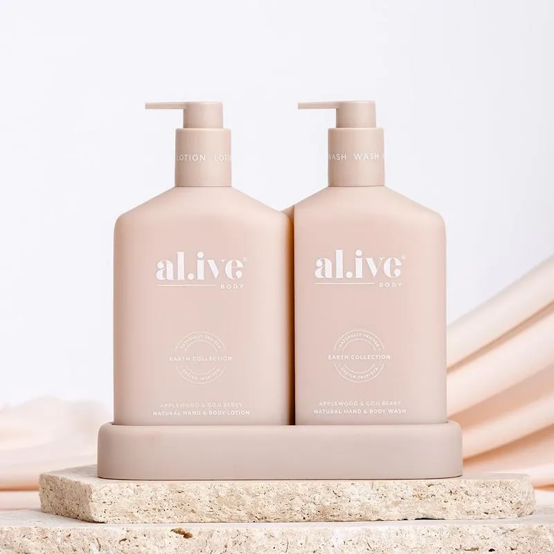 Al.ive Body Wash & Lotion Duo + Tray - Applewood & Goji Berry