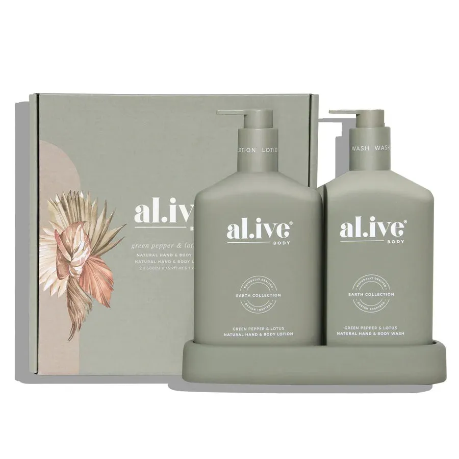 Al.ive Body Wash & Lotion Duo + Tray - Green Pepper & Lotus