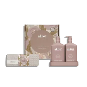 Al.ive Body Wash & Lotion Duo + Waffle Towel Gift Set - Raspberry Blossom & Juniper