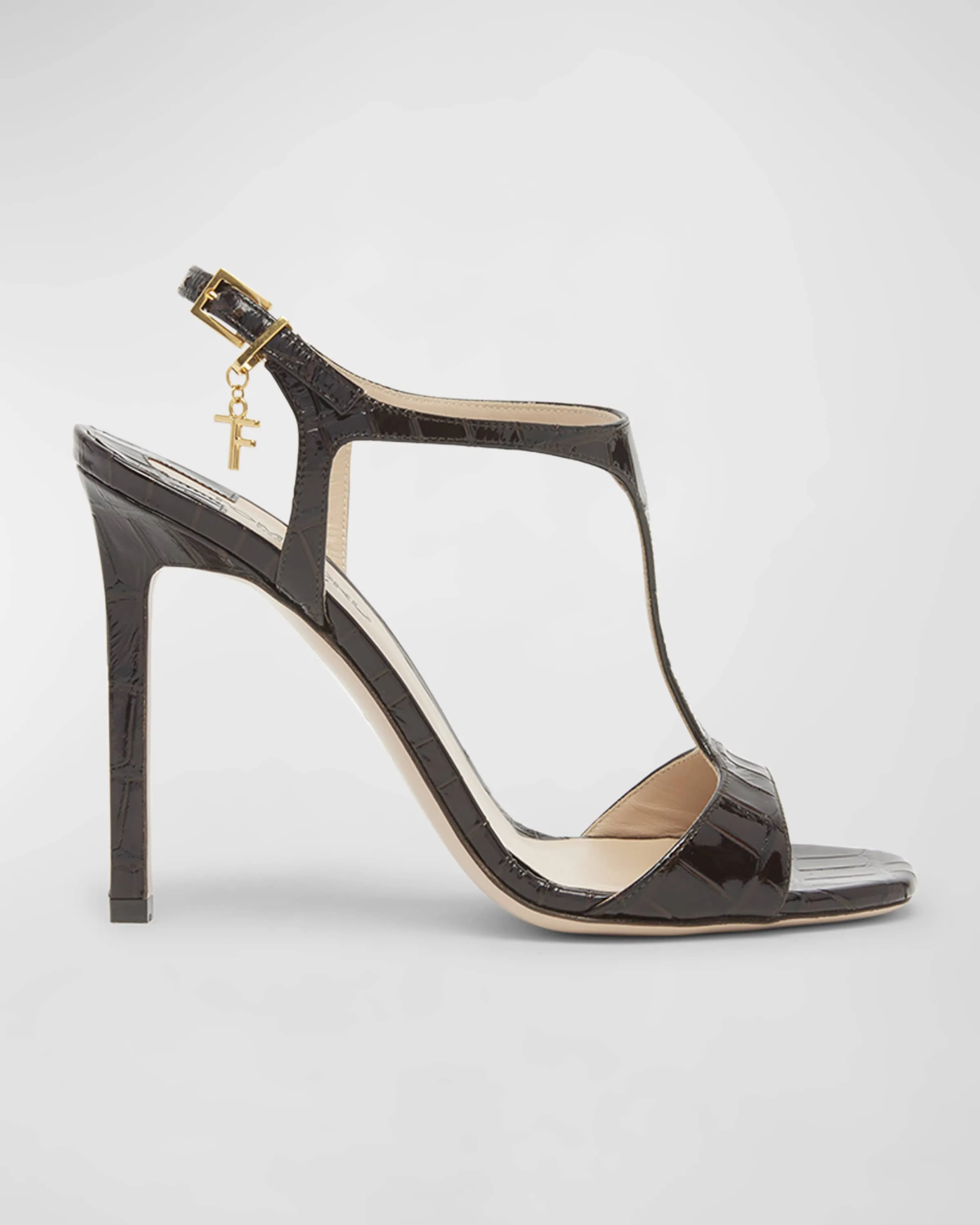 Angelina Croco Charm T-Strap Sandals