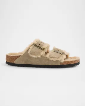 Arizona Suede Shearling Dual-Buckle Slide Sandals