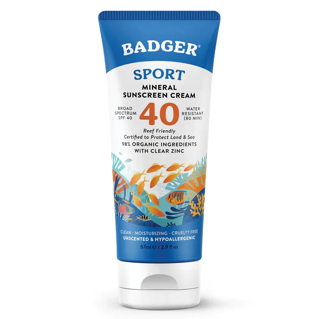 Badger Active Mineral Sunscreen Cream - SPF 40