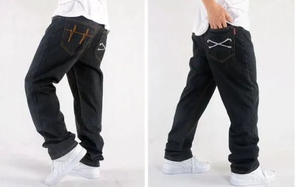 Baggy Hip Hop Jeans for Men with Back Pocket Embroidery