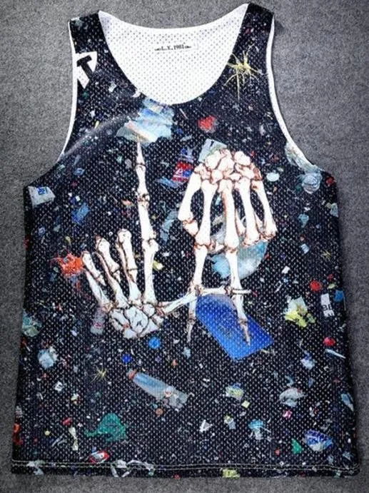 Black Stars Universe Galaxy Skeleton Hands Net Sleeveless Mens T-shirt Vest Sports Tank Top