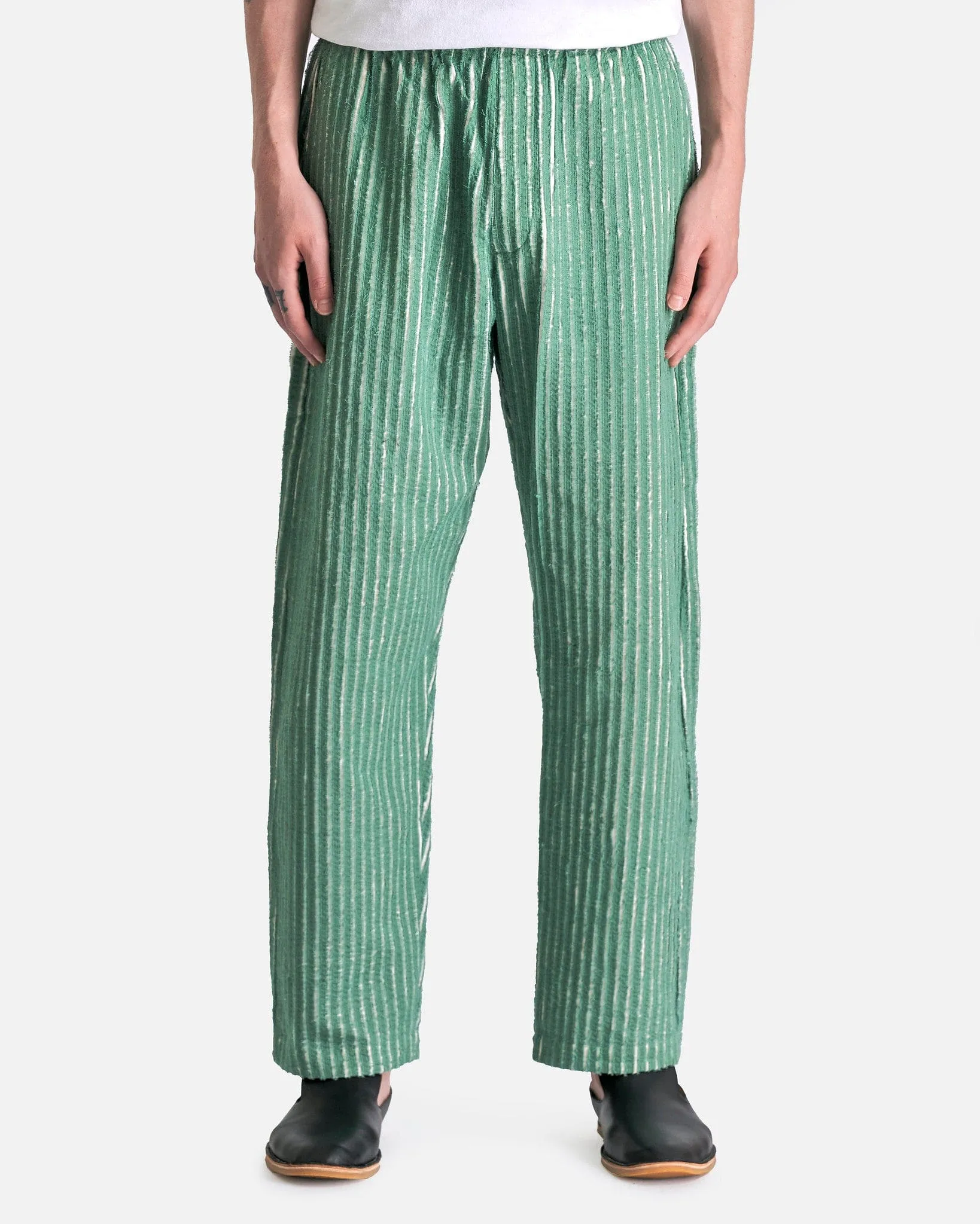 Craig Green Hand-Frayed Stripe Trouser in Green/Cream