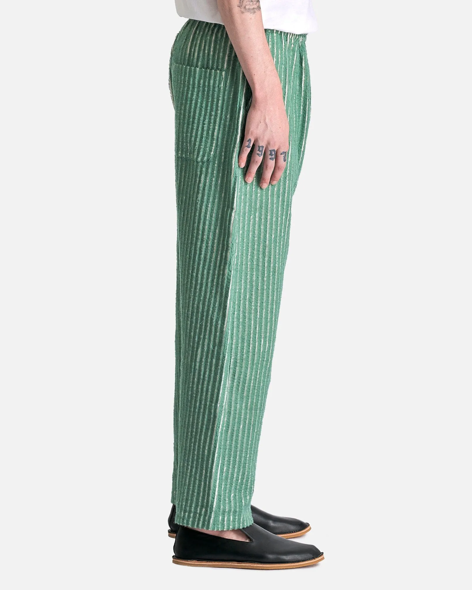 Craig Green Hand-Frayed Stripe Trouser in Green/Cream