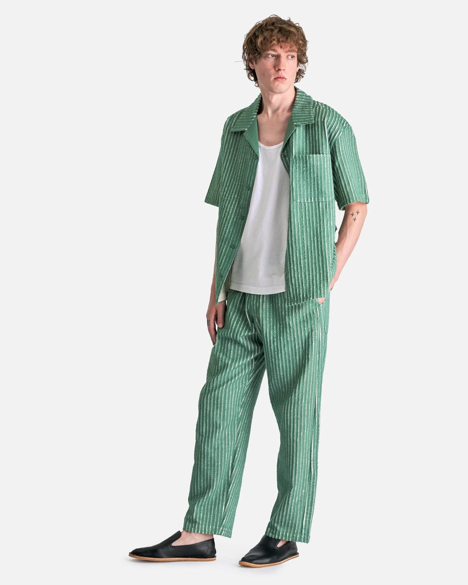 Craig Green Hand-Frayed Stripe Trouser in Green/Cream