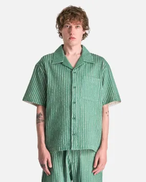 Craig Green Hand-Frayed Striped Short Sleeve Shirt in Green/Cream