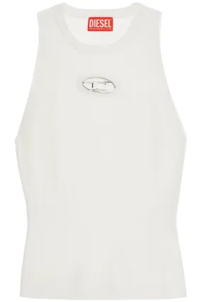 Diesel White Sleeveless Ribbed Viscose Top With Metallic Insert