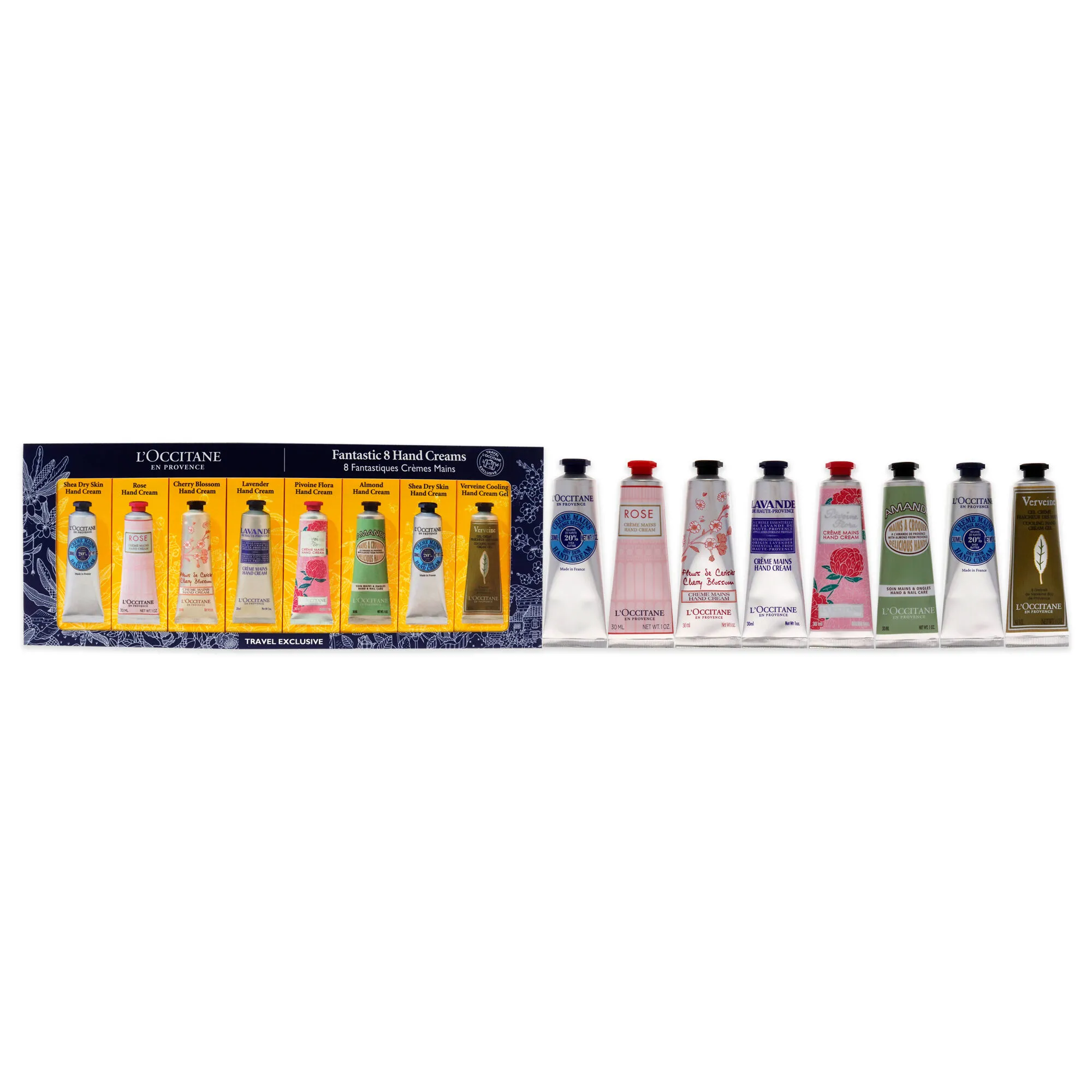 Fantastic 8 Hand Creams Kit by LOccitane for Unisex - 8 x 1 oz Shea Dry Skin, Rose, Cherry Blossom, Lavender, Pivoine Flora, Alm