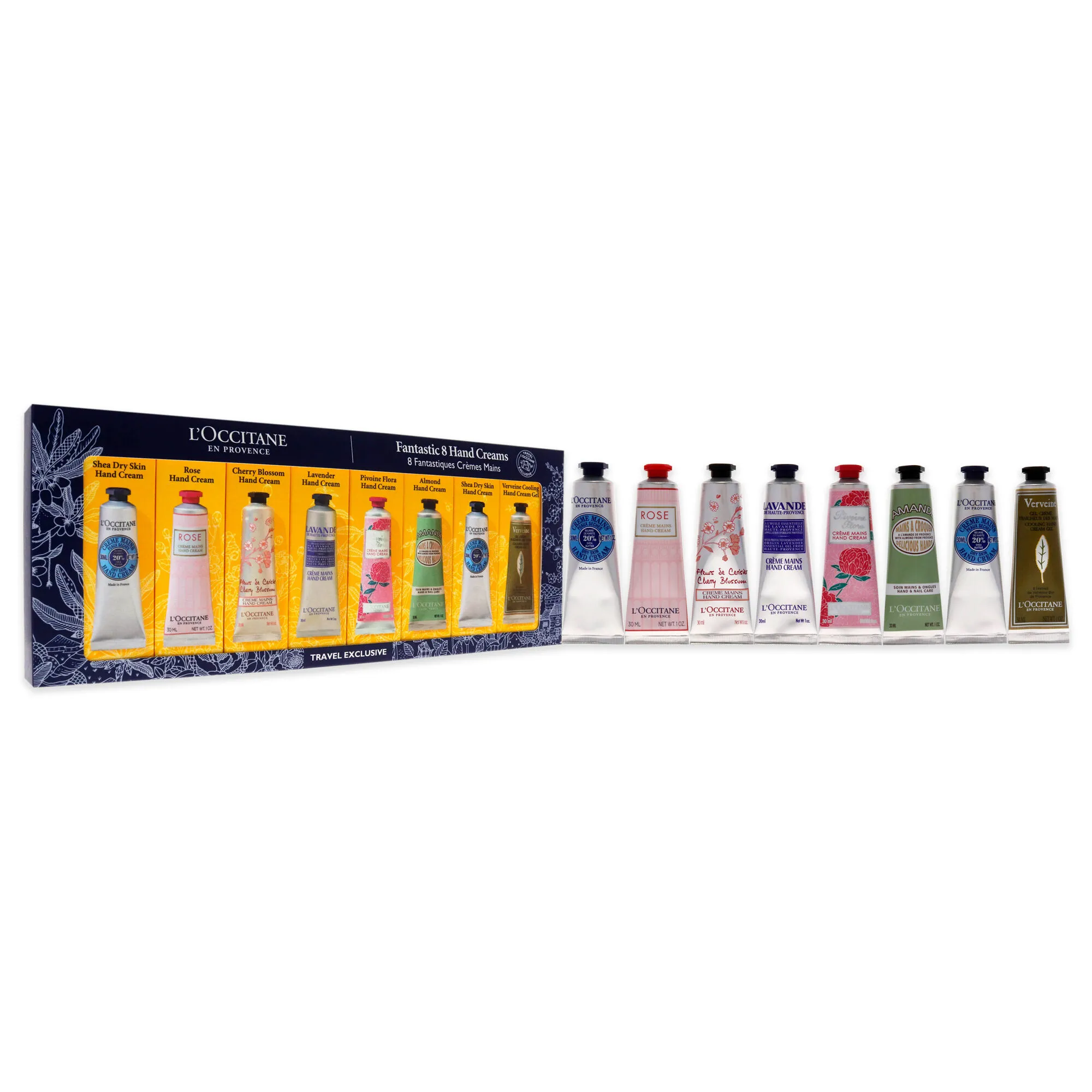 Fantastic 8 Hand Creams Kit by LOccitane for Unisex - 8 x 1 oz Shea Dry Skin, Rose, Cherry Blossom, Lavender, Pivoine Flora, Alm