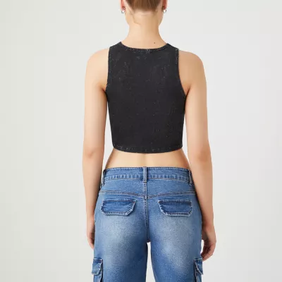 Forever 21 Juniors Washed Knit Muscle Cropped Womens Crew Neck Sleeveless Tank Top