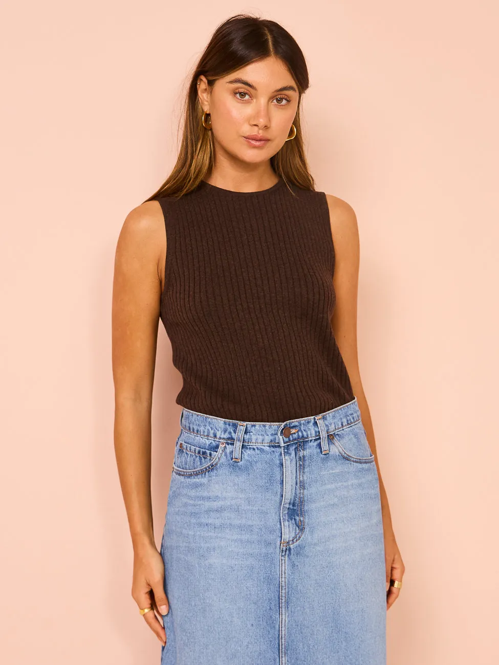 Friends with Frank The Sleeveless Cleo Top in Chocolate Melange