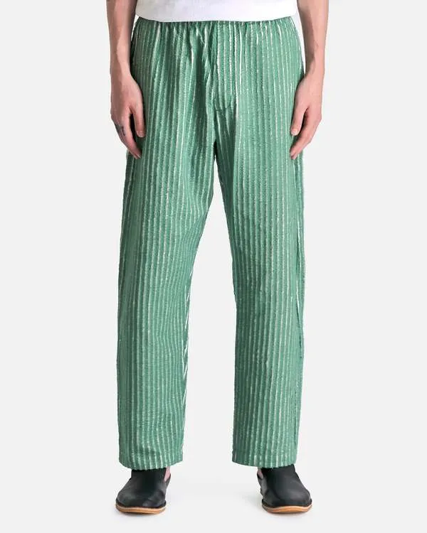 Hand-Frayed Stripe Trouser - Green/Cream