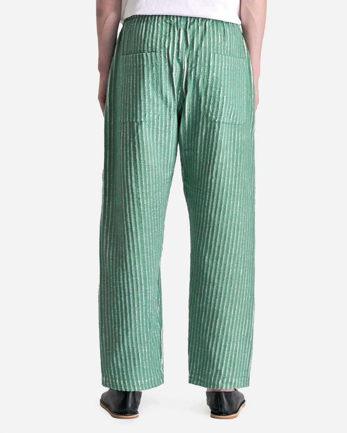 Hand-Frayed Stripe Trouser - Green/Cream