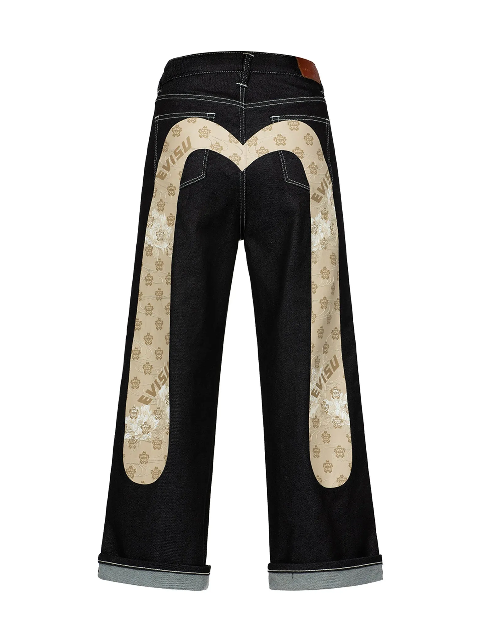 Kamon Jacquard Daicock Print Wide Leg Jeans