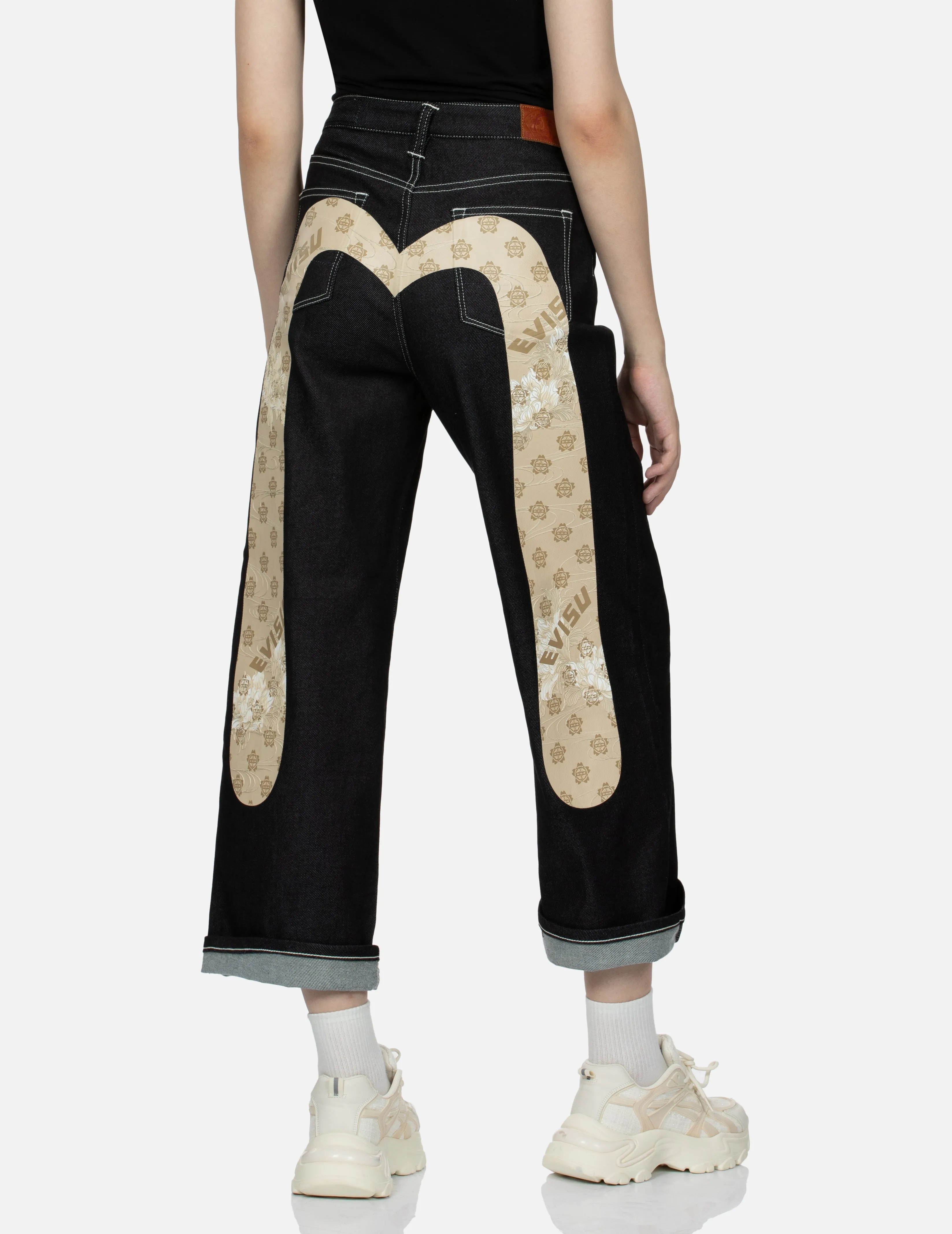 Kamon Jacquard Daicock Print Wide Leg Jeans