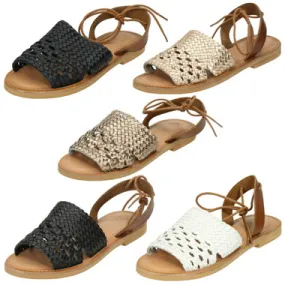 Ladies Leather Collection Flat Weaved Mule Sandals