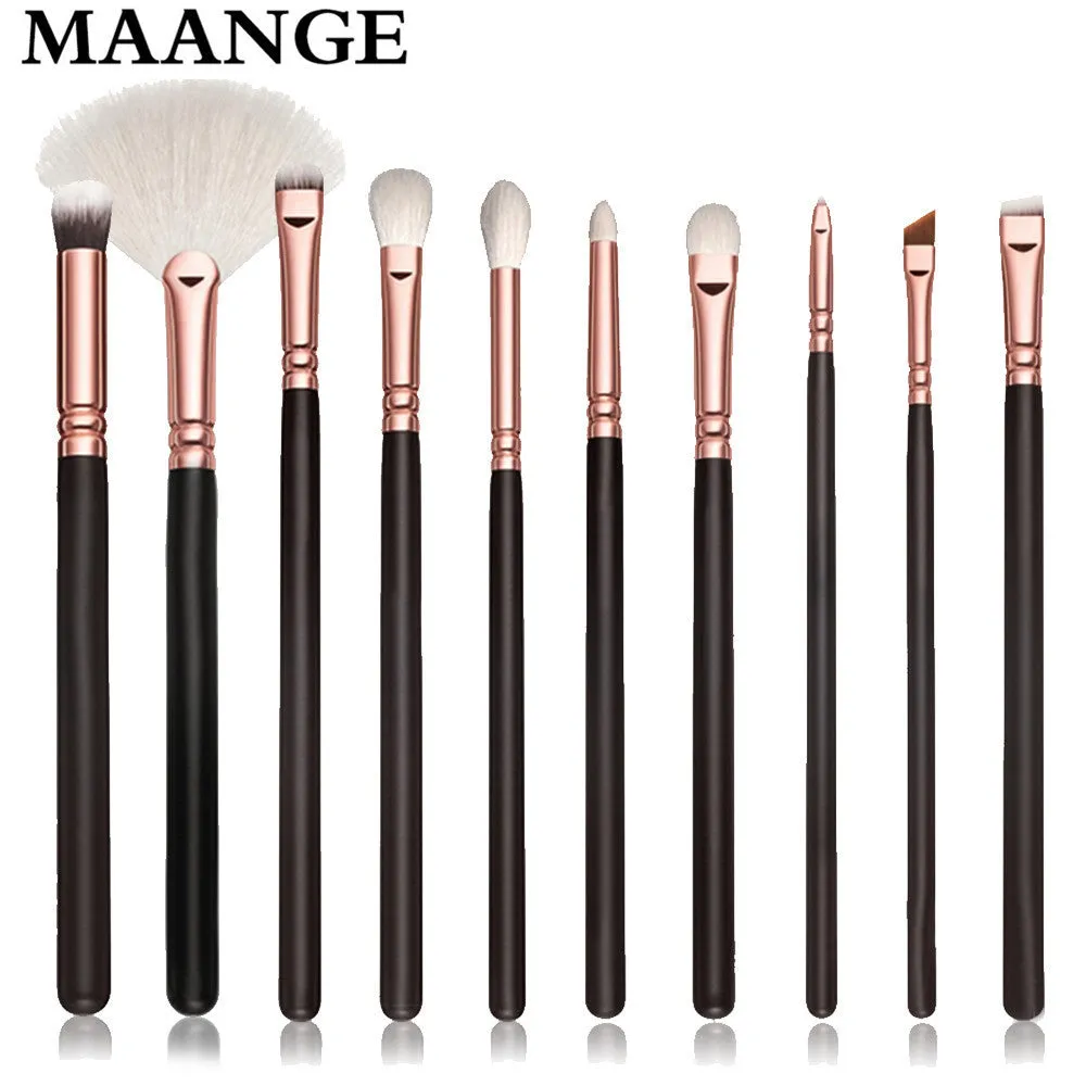 Maange 10 Pcs Eye Makeup Brushes Eyeshadow Blending brush Powder Foundation wood rose gold ovale Make up brush pinceaux kit