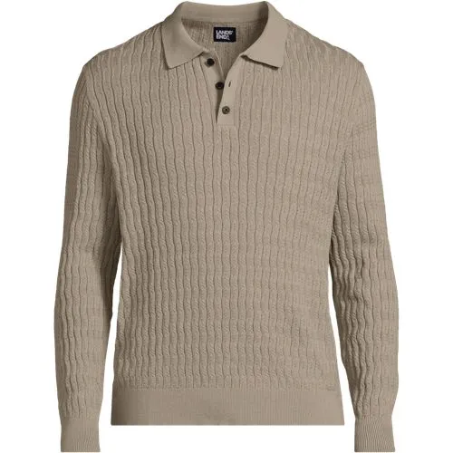 Men's Cotton Cable Polo Jumper