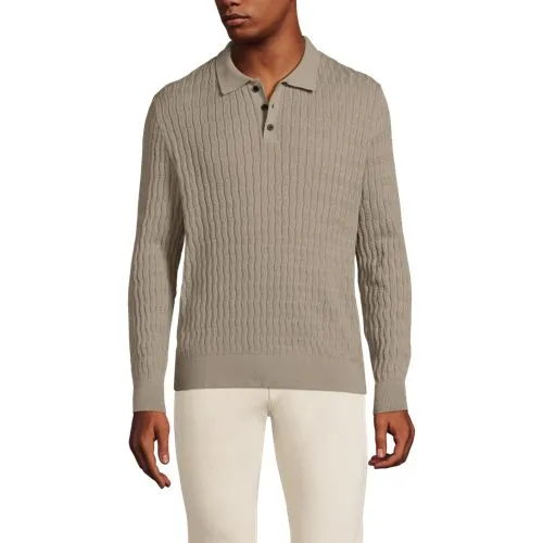 Men's Cotton Cable Polo Jumper