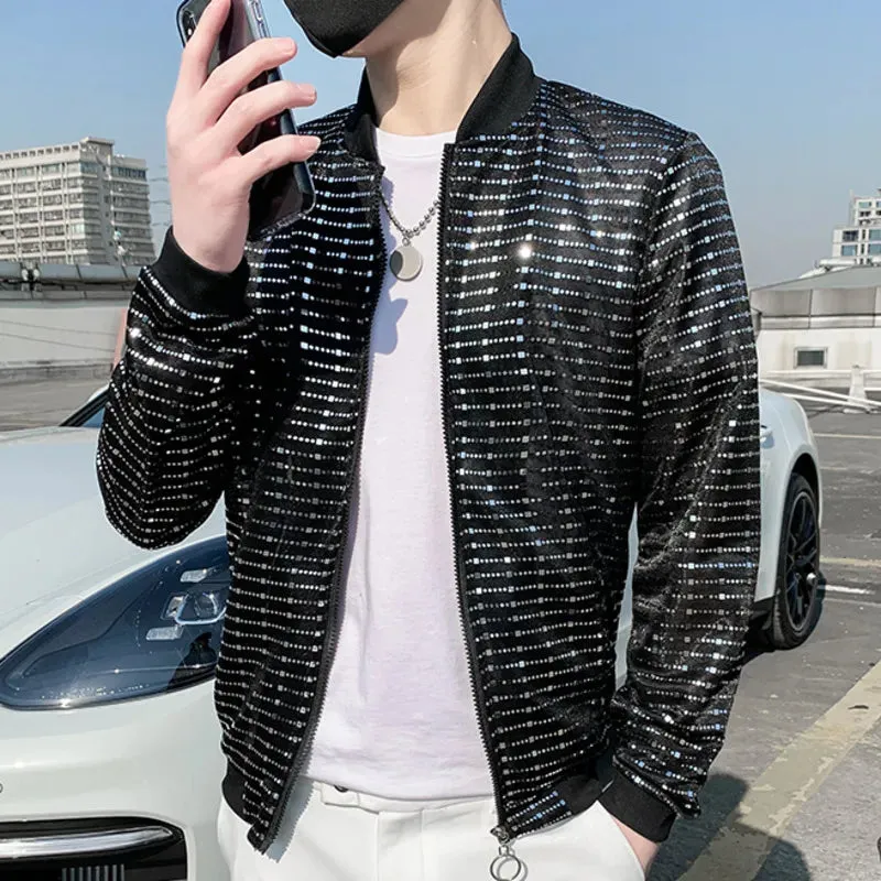 Men's Polyester Striped Pattern Casual Style Sunscreen Bomber Jacket