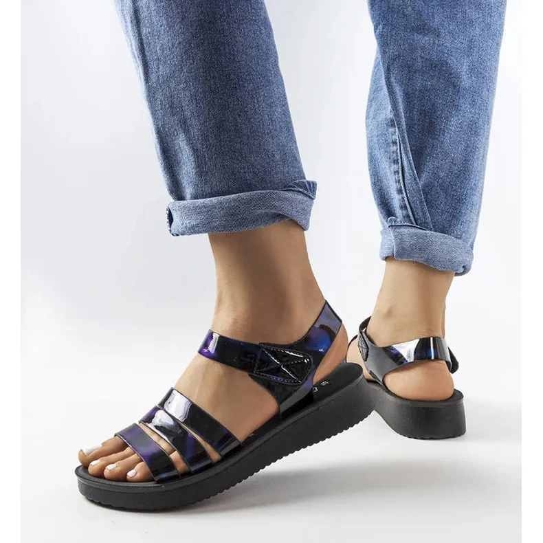 Navy blue wedge sandals from Covillon black