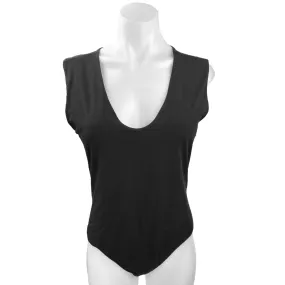 NEW Argent Black Stretch Cotton Sleeveless Deep V-neck Bodysuit Tank Top Size L