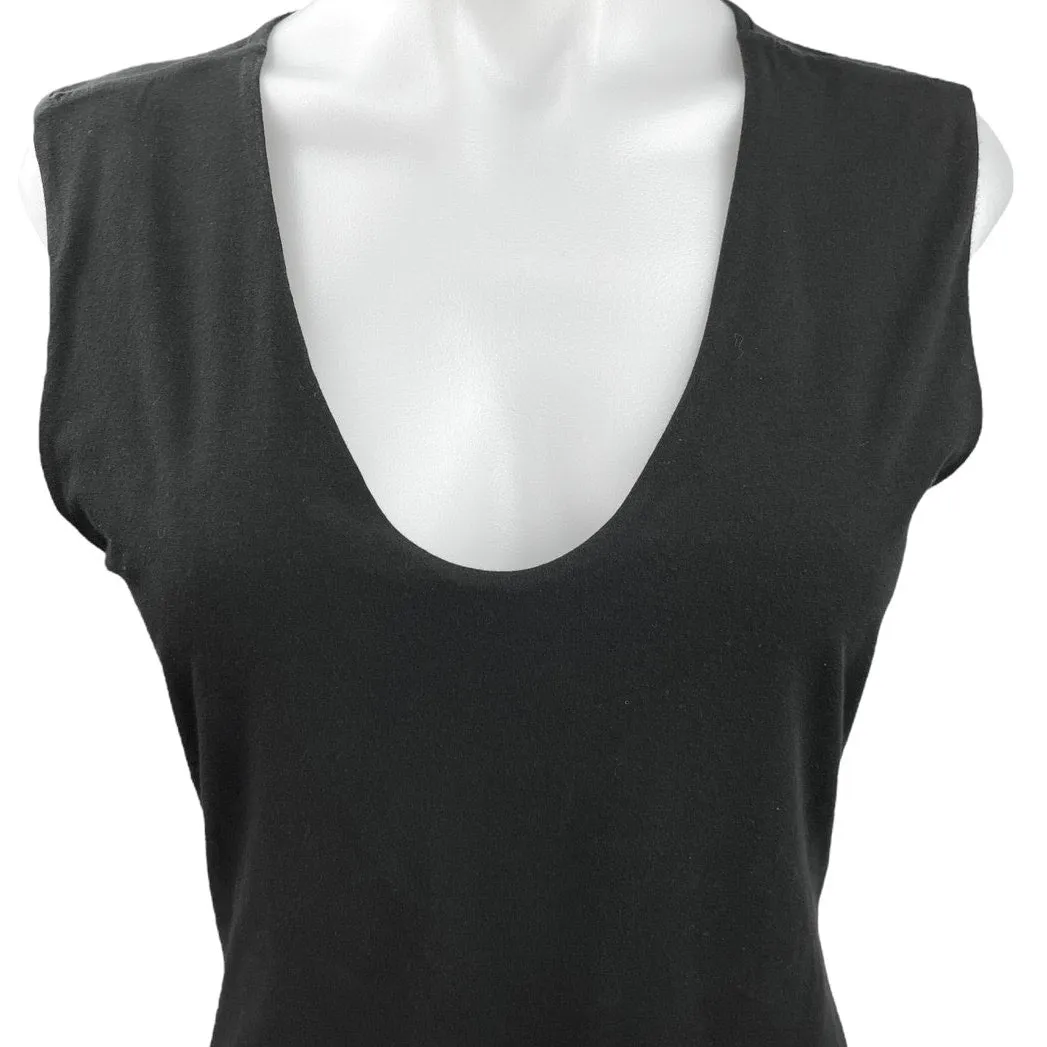 NEW Argent Black Stretch Cotton Sleeveless Deep V-neck Bodysuit Tank Top Size L