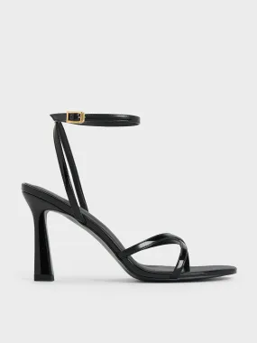 Patent Crossover-Strap Heeled Sandals - Black Patent