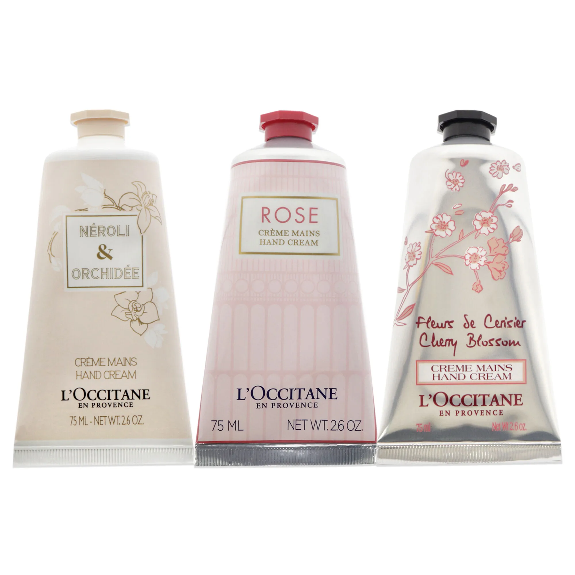 Pink Flowers Hand Cream Trio by LOccitane for Unisex - 3 x 2.6 oz Neroli and Orchidee Hand Cream, Rose Hand Cream, Cherry Blosso