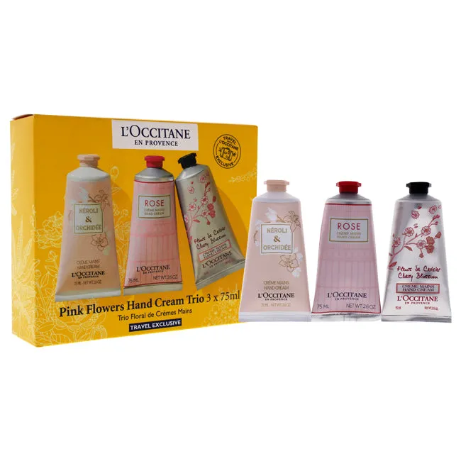 Pink Flowers Hand Cream Trio by LOccitane for Unisex - 3 x 2.6 oz Pivoine Flora Hand Cream, Roses et Reines Hand & Nail Cream, C