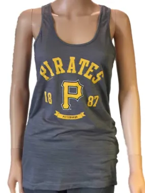 Pittsburgh Pirates SAAG Women Gray Racerback Sleeveless Tri-Blend Tank Top