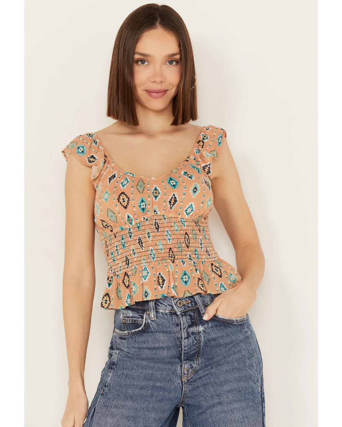 Product Name:  Rock & Roll Denim Women's Southwestern Flutter Sleeveless Top