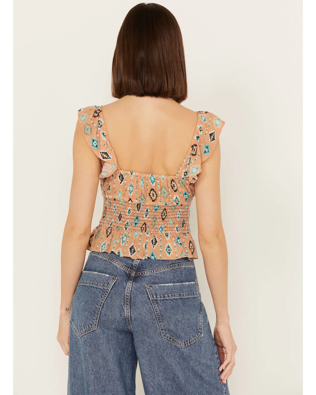 Product Name:  Rock & Roll Denim Women's Southwestern Flutter Sleeveless Top