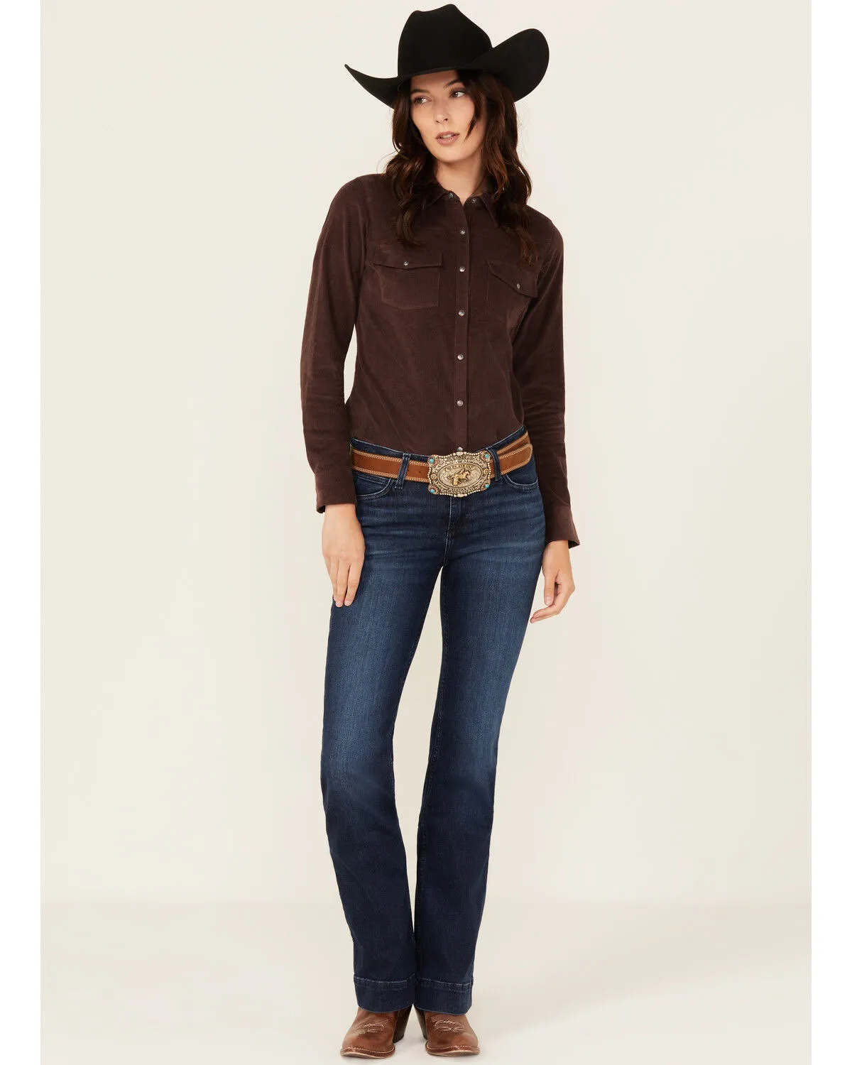 Product Name:  Wrangler Retro Women's Cassie Dark Wash Mid Rise Trouser Stretch Denim Jeans