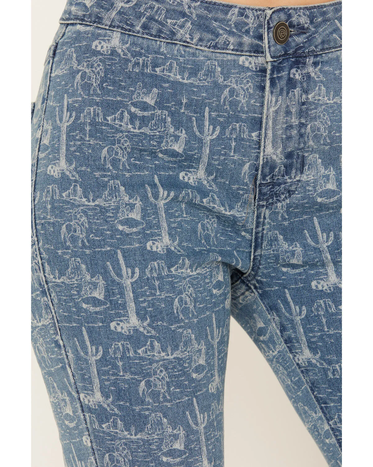 Rock & Roll Denim Women's Medium Wash High Rise Desert Print Bargain Flare Jeans