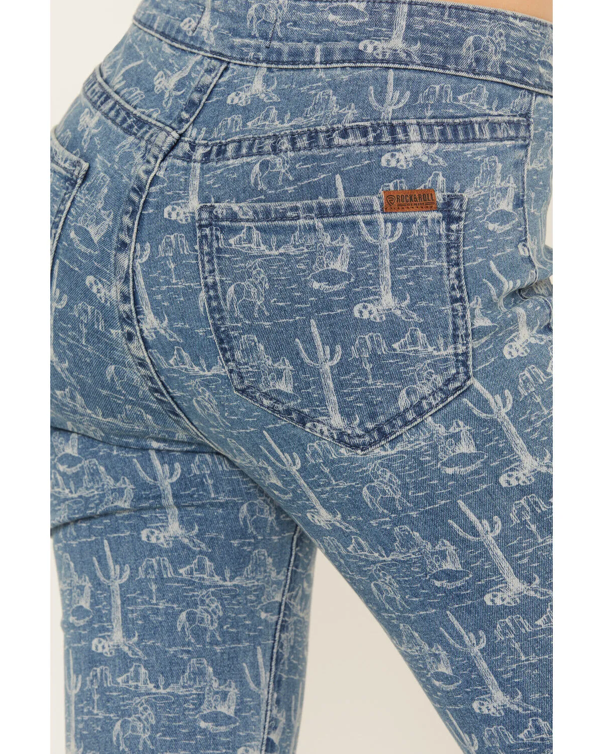 Rock & Roll Denim Women's Medium Wash High Rise Desert Print Bargain Flare Jeans