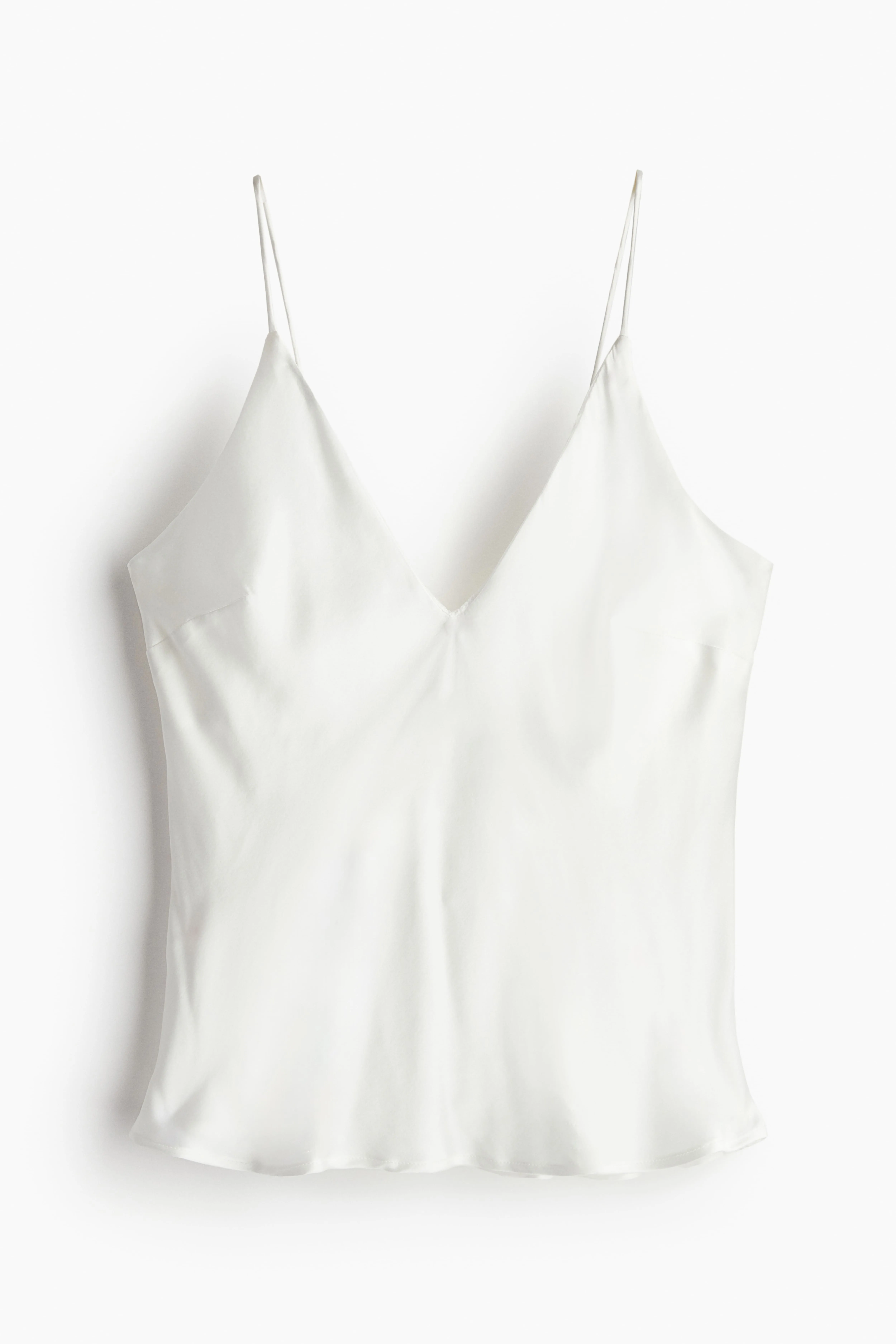 Silk-blend satin strappy top - Deep neckline - Sleeveless - White - Ladies | H&M GB